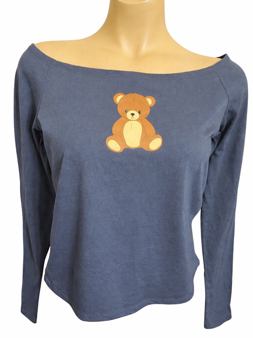 Modern Lux Women  Graphic Tee Shirt Navy Blue Long Sleeve Teddy Bear Size NWT